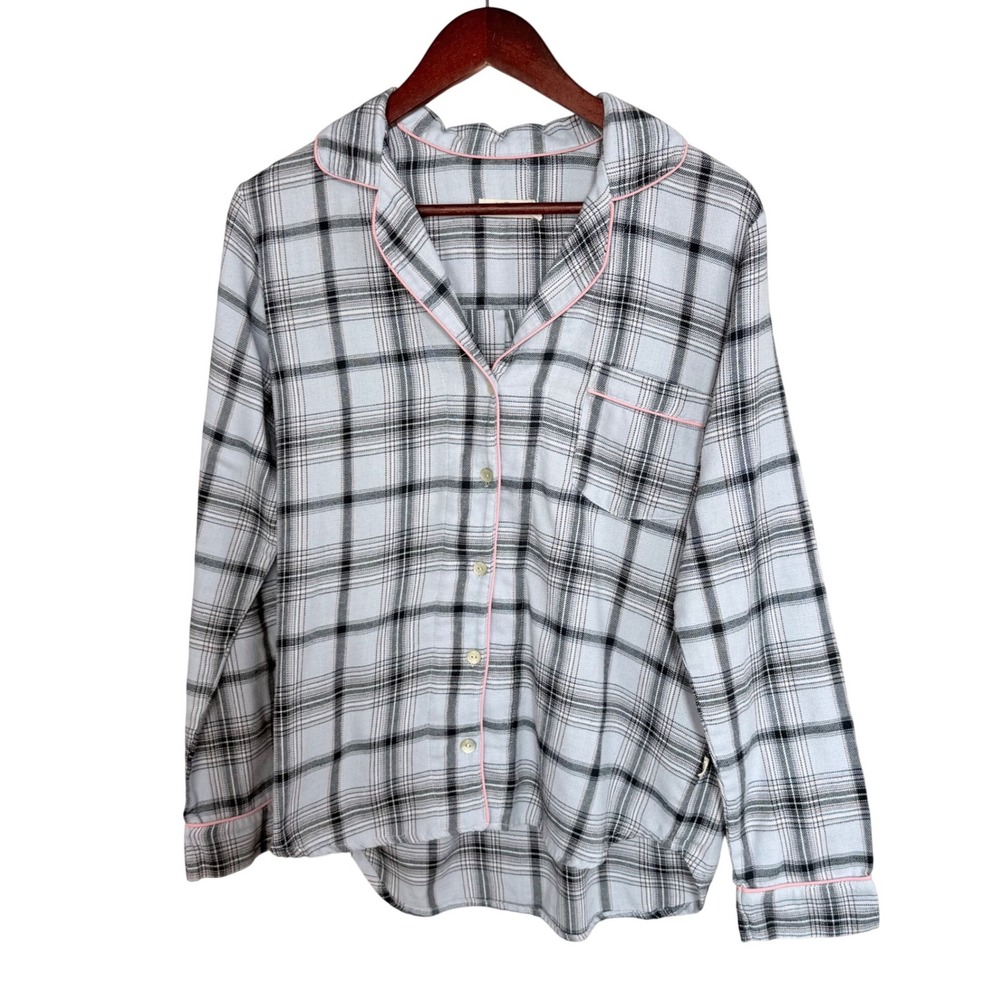 UGG Plaid Pajama Top Blue Black Pink Piping Sleepwear Button Down Small